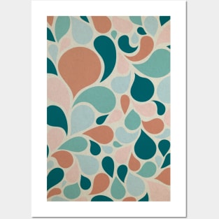 Retro Abstract, Hand drawn Seamless Pattern Turquoise, Peach and Salmon Pink Posters and Art